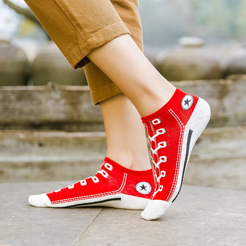 5 пар/коробка забавные туфли с принтом короткие тапочки носки хлопковые