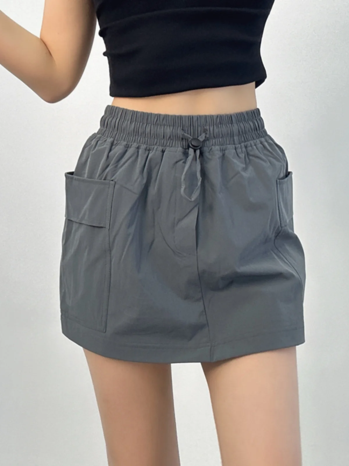 Мини-юбка Женская эластичная трапециевидная с завышенной талией и карманами