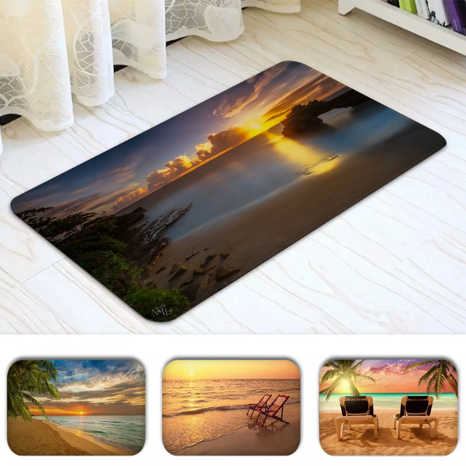 

Landscape Beach Sunset Kitchen Mat Cheaper Anti-slip Modern Living Room Balcony Printed Toilet Rug