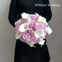 pink purple rose with white calla lilies lavender bouquet for bridesmaid ramos de novia 2022 decoration mariage champ%c3%aatre