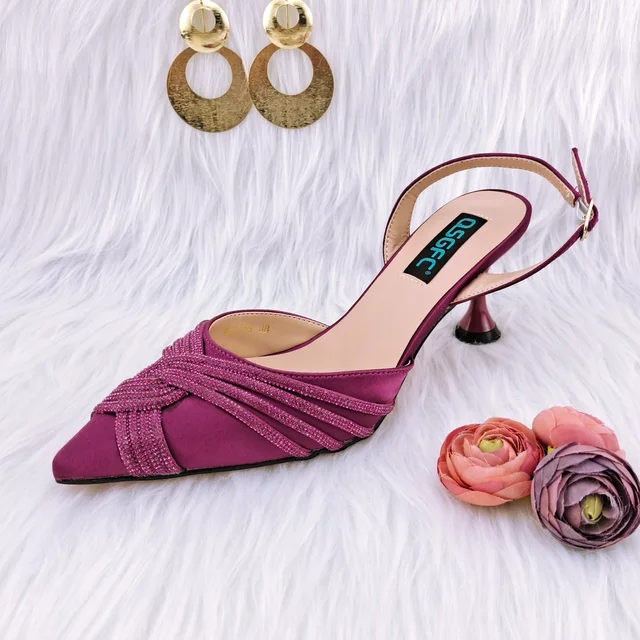 QSGFC New Italian Design Magenta Diamond Belt With The Same Color Cashew Bag Exquisite Banquet Ladies Shoes And Bag 3