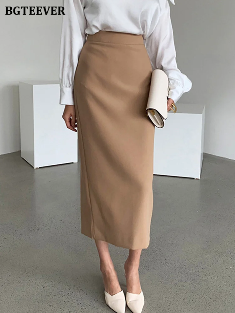 

Юбка-миди женская с разрезом, элегантная облегающая Однотонная юбка-карандаш, в обтяжку, на весну-лето