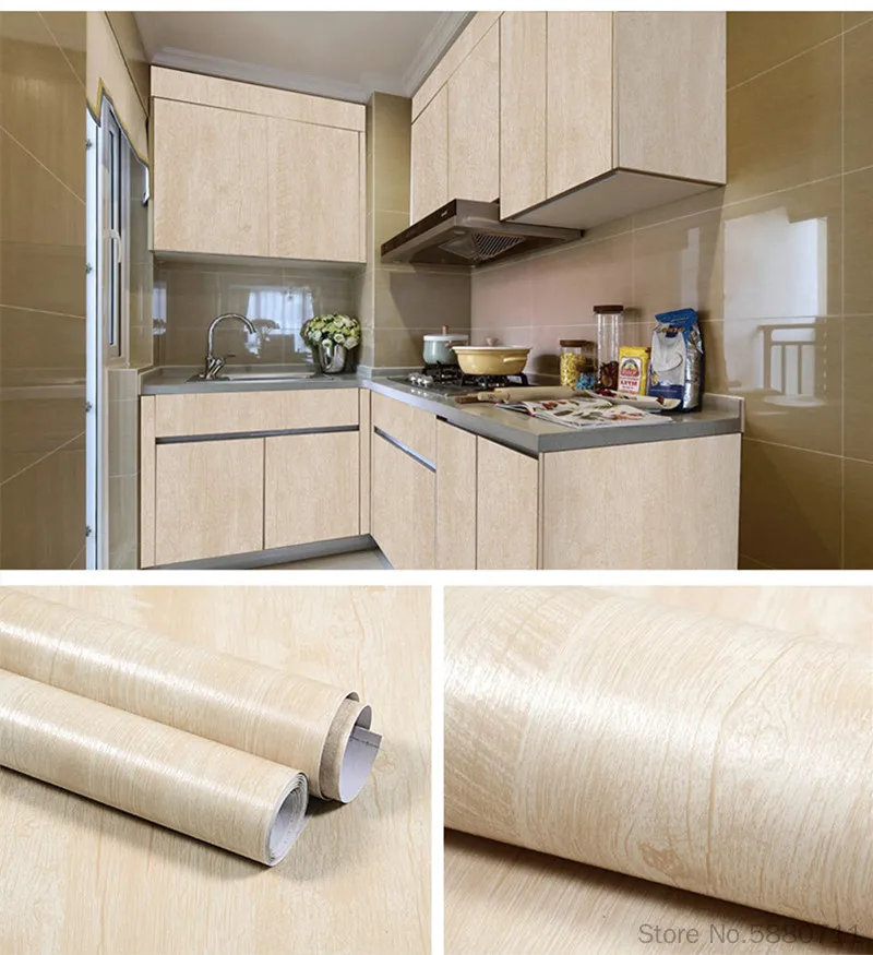 

5M / 10M Wood Grain Home Decor Furniture Waterproof Vinyl Wall Sticker Self Adhesive PVC Wallpaper Kitchen Cabinet Door Sticker
