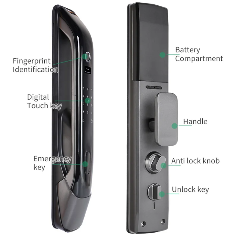 

Smart Door Lock Biometric Fingerprint Card Password Key Unlock USB Emergency Charge Digital Locks