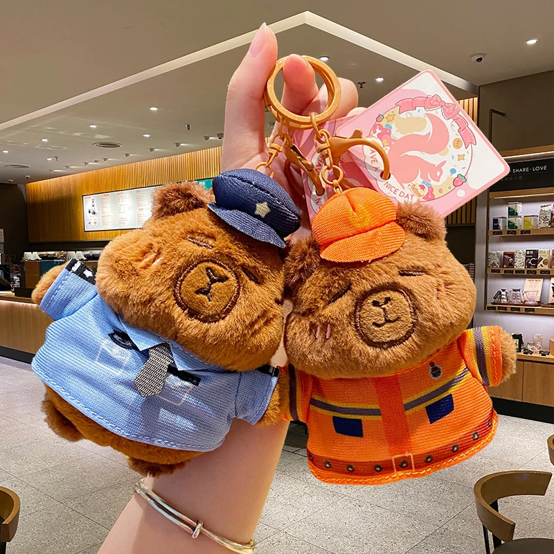Kawaii Plush Doll Capybara Keychain Creative Firefighter Chef Plicemen Backpack Decoration Accessories Gifts