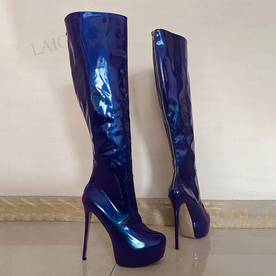

Женские сапоги до колена SEIIHEM на платформе с молнией сзади, сапоги на тонком высоком каблуке, женская обувь для вечеринки, клуба, большой раз...