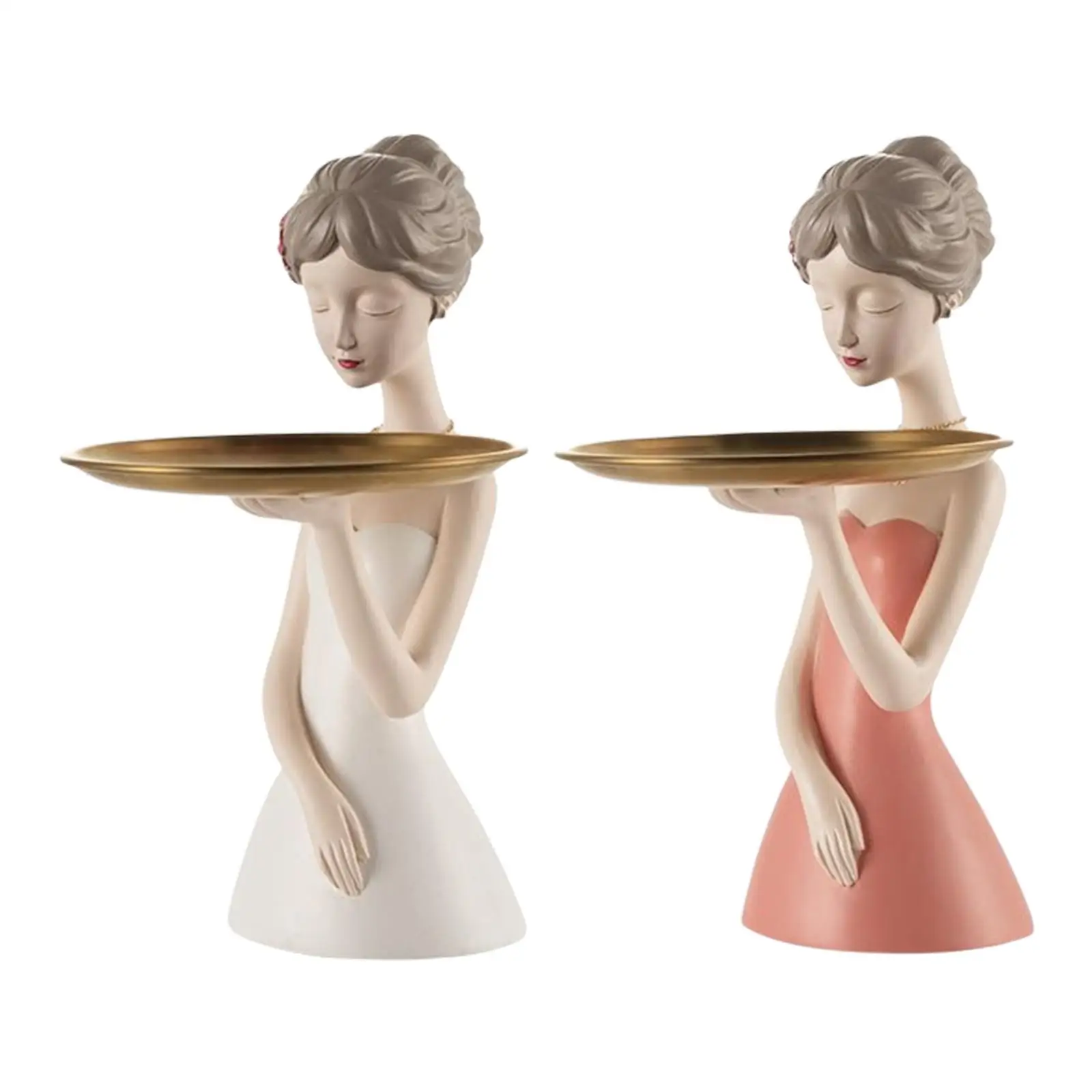 

Resin Girl Figurine with Serving Tray Table Desk Decor Keys Candy Dish Jewelry Earrings Holder for Home Office Multipurpose
