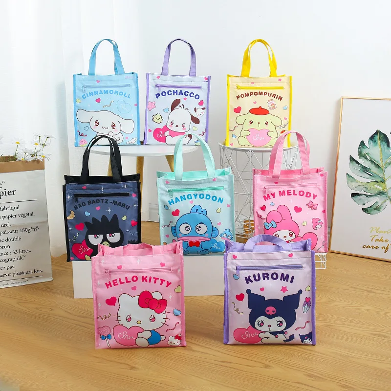 

Портативная мультяшная тканевая сумка для студентов, многофункциональный органайзер в стиле Cinnamoroll, Melody, Kuromi, с двойной молнией, информационная сумка для файлов