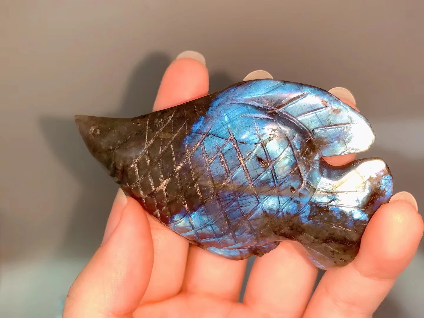 

Labradorite Lucky Fish Statue Natural Stone Hand-carved Healing Crystal Animals Figurines Home Decoration