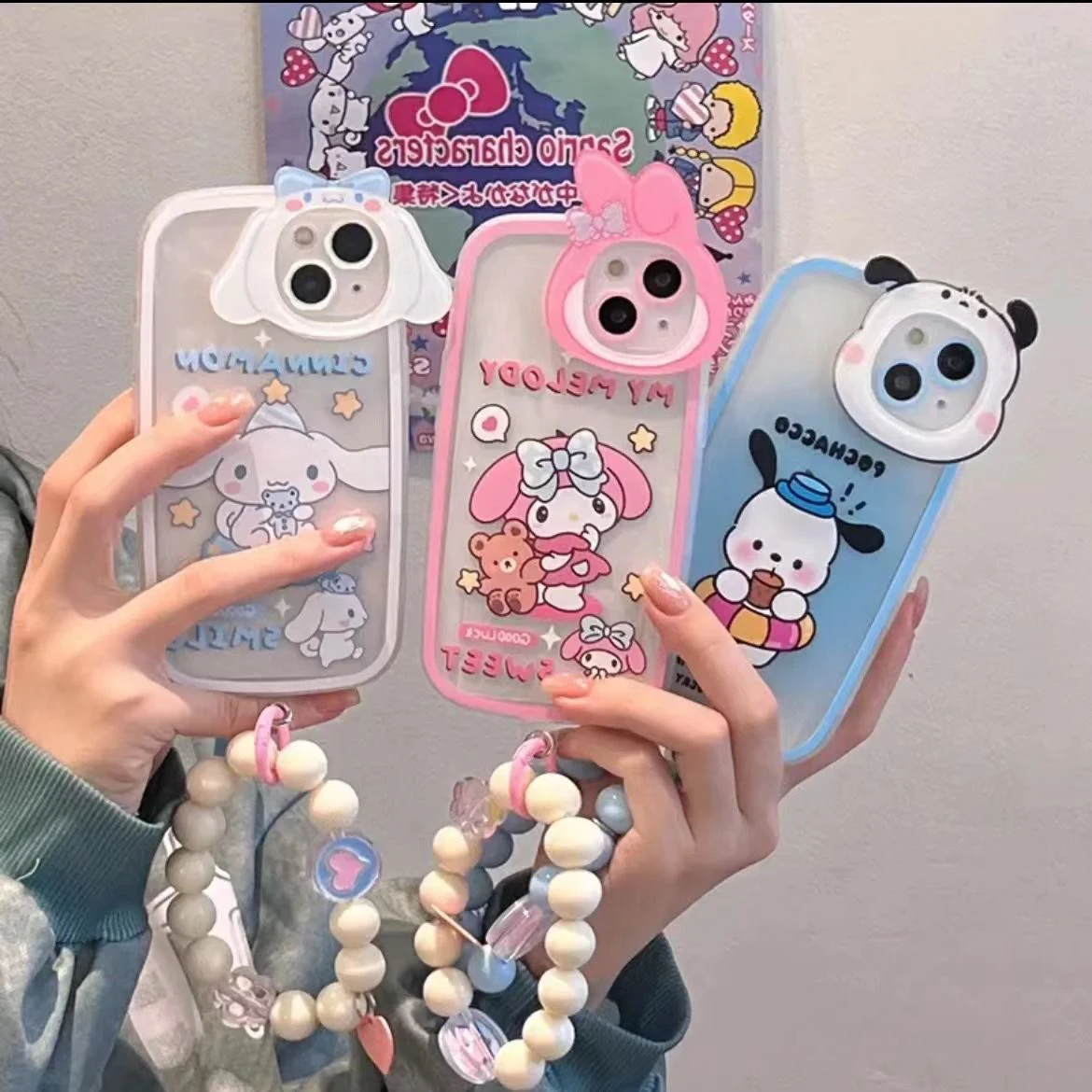 

Cute Sanrio kuromi melody pochacco cinnamoroll 3D Camera Phone Case For Iphone 11 12 13 Pro Max X Xs Xr Transparent Cover