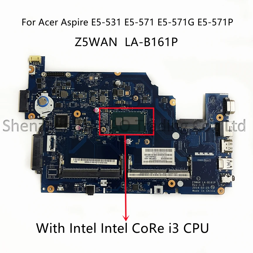 

Материнская плата Z5WAH для ноутбука Acer Aspire LA-B161P E5-531 E5-571 E5-571G, материнская плата для ноутбука с процессором i3 DDR3L 100%, полностью протестирована