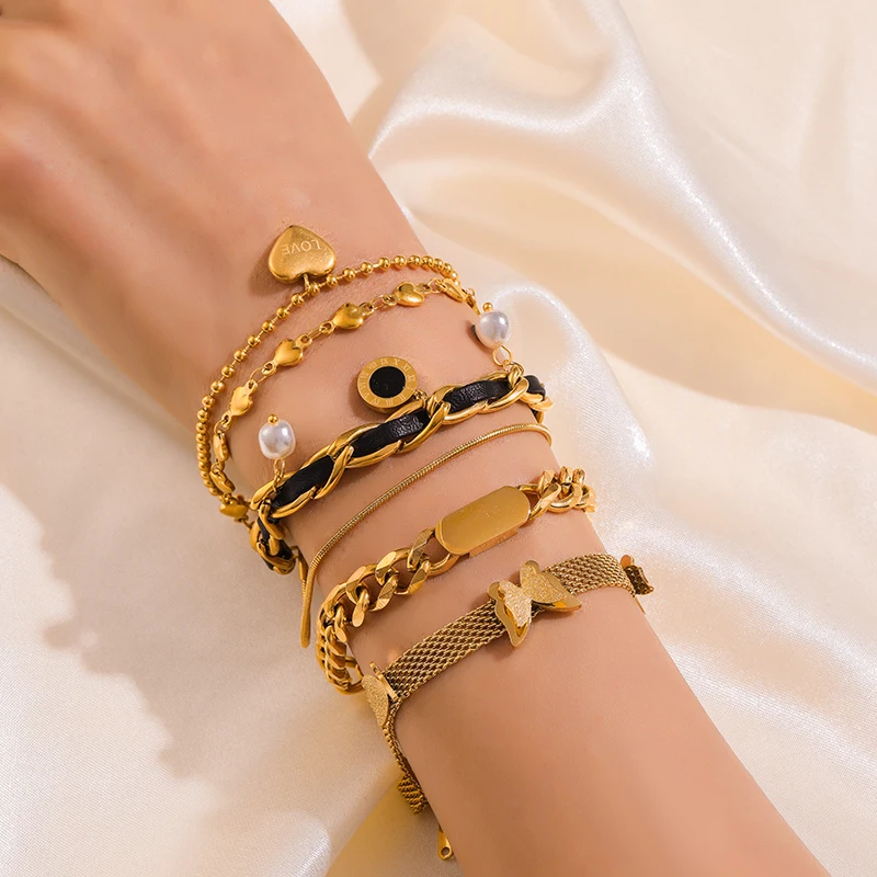 Браслет-цепочка GANEMLY из нержавеющей стали 316L золотого цвета с геометрическими