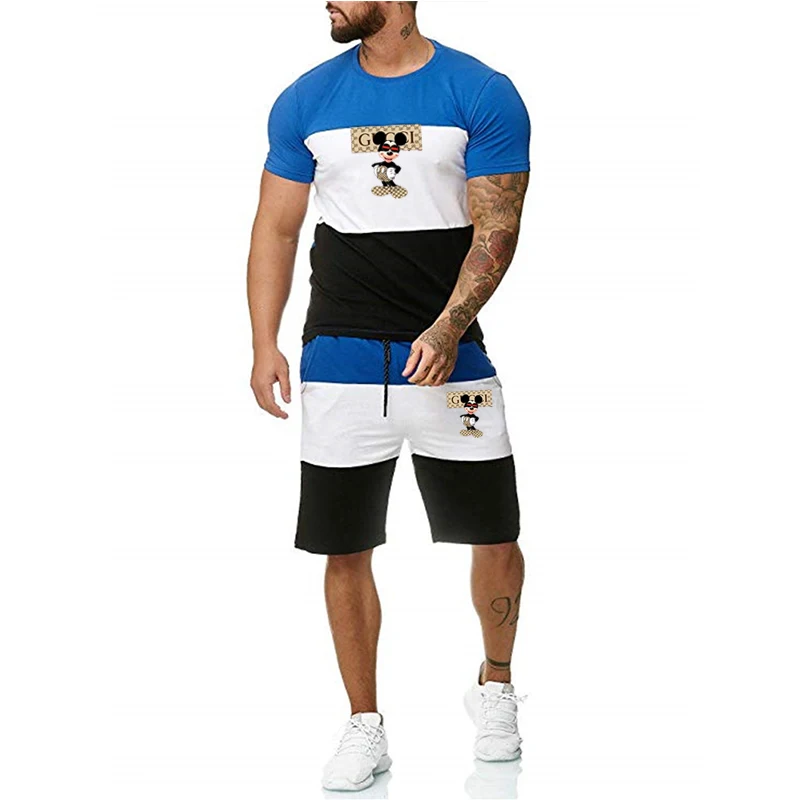 

Mens T-shirt + Shorts Set Summer Breathable Casual T shirt Running Set 2022 New Fashion Harajuku Printed Male Sport Suit