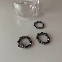 textured resin beaded rings for women adjustable elastic black stones finger ring vintage butterfly knuckle anillos jewelry gift
