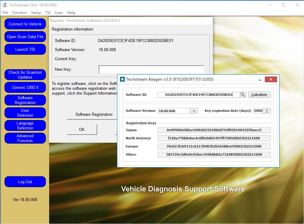 Новый PASSCODE для регистрации программного обеспечения Techstream V18.00.008 Keygen 96 Chars Seed Number Calculator Toyota / Lexus Scion.