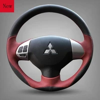high quality leather hand sewn car steering wheel cover for mitsubishi asx eclipse lancer pajero sport outlander car accessories