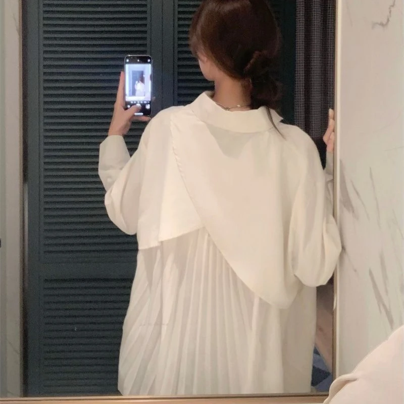 

Рубашка женская однотонная Повседневная, свободная Весенняя шикарная уличная одежда, простая Элегантная стильная нежная одежда в Корейском стиле, новая