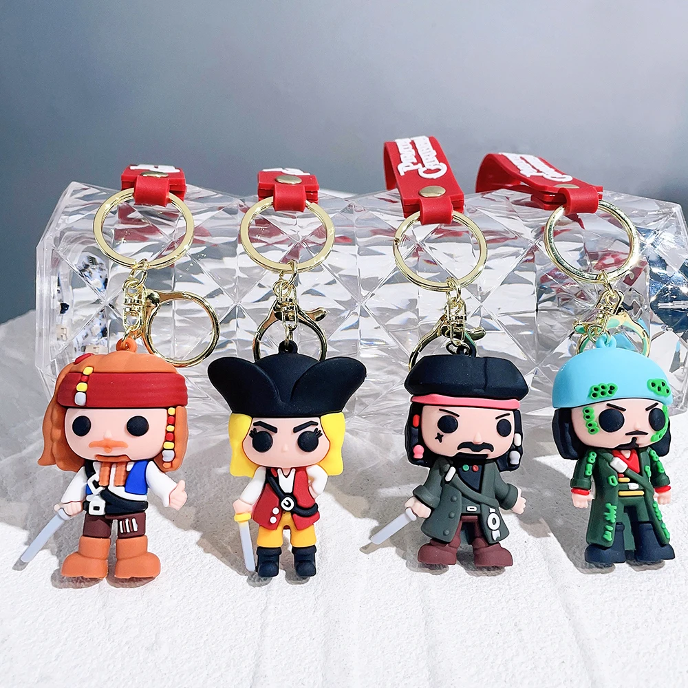Pirates of the Caribbean Keychain Captain Jack Sparrow Q Version Keyring Cartoon Figure Doll Toy Keyholder Backpack Key Chains