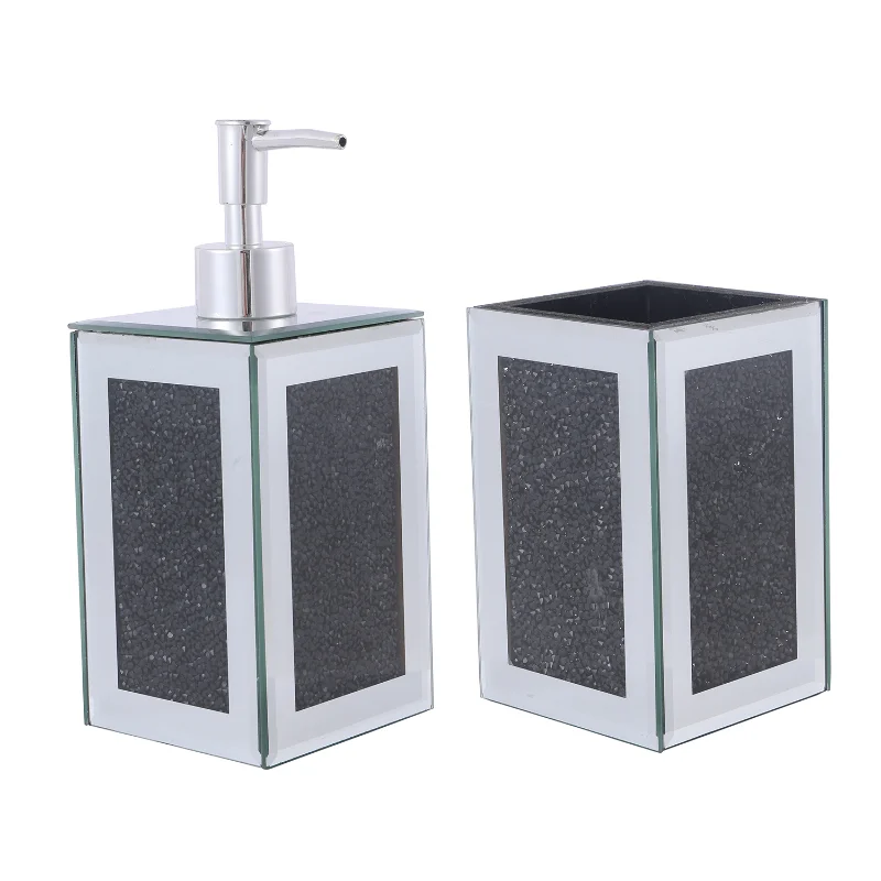 

Ambrose Exquisite 2 Piece Square Soap Dispenser and Toothbrush Holder Black Glass [US Stock]