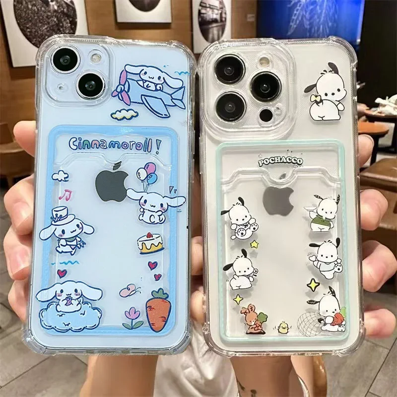 Чехол-держатель для карт Sanrio Hello Kitty Cinnamoroll Samsung Galaxy S24 Ultra S23 FE S22 A55 A35 A34 силиконовый