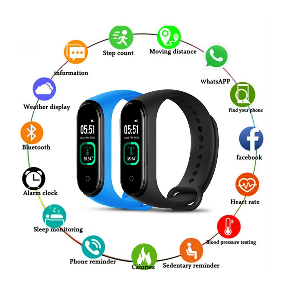 

M4pro Smart Bracelet Wristband Smart Watch For Men Women Temperature Monitor Heart Rate Blood Pressure Monitor Smartwatch 2022