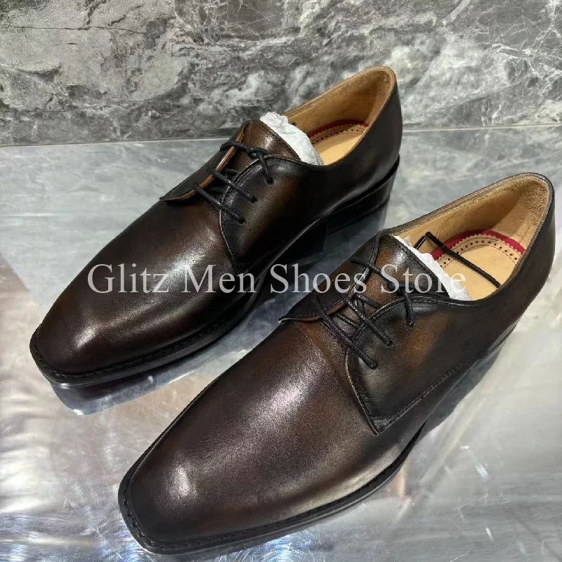 Коричневые искусственные мужские маленькие лоферы с квадратным - Цена: 8409