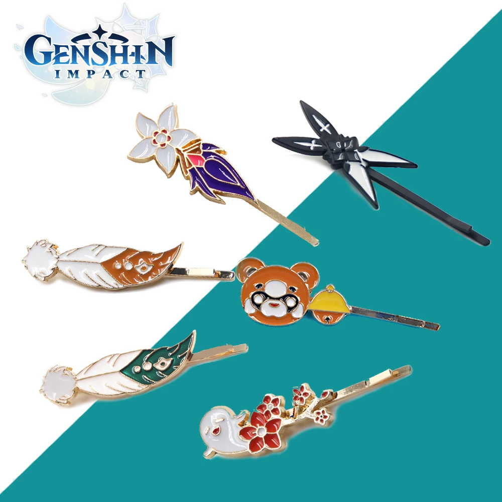 

Game Genshin Impact Venti Hutao Xiangling Cosplay Hair Clip Brooch For Girls Cute Cartoon Headwear Hairpins Hair Accessories