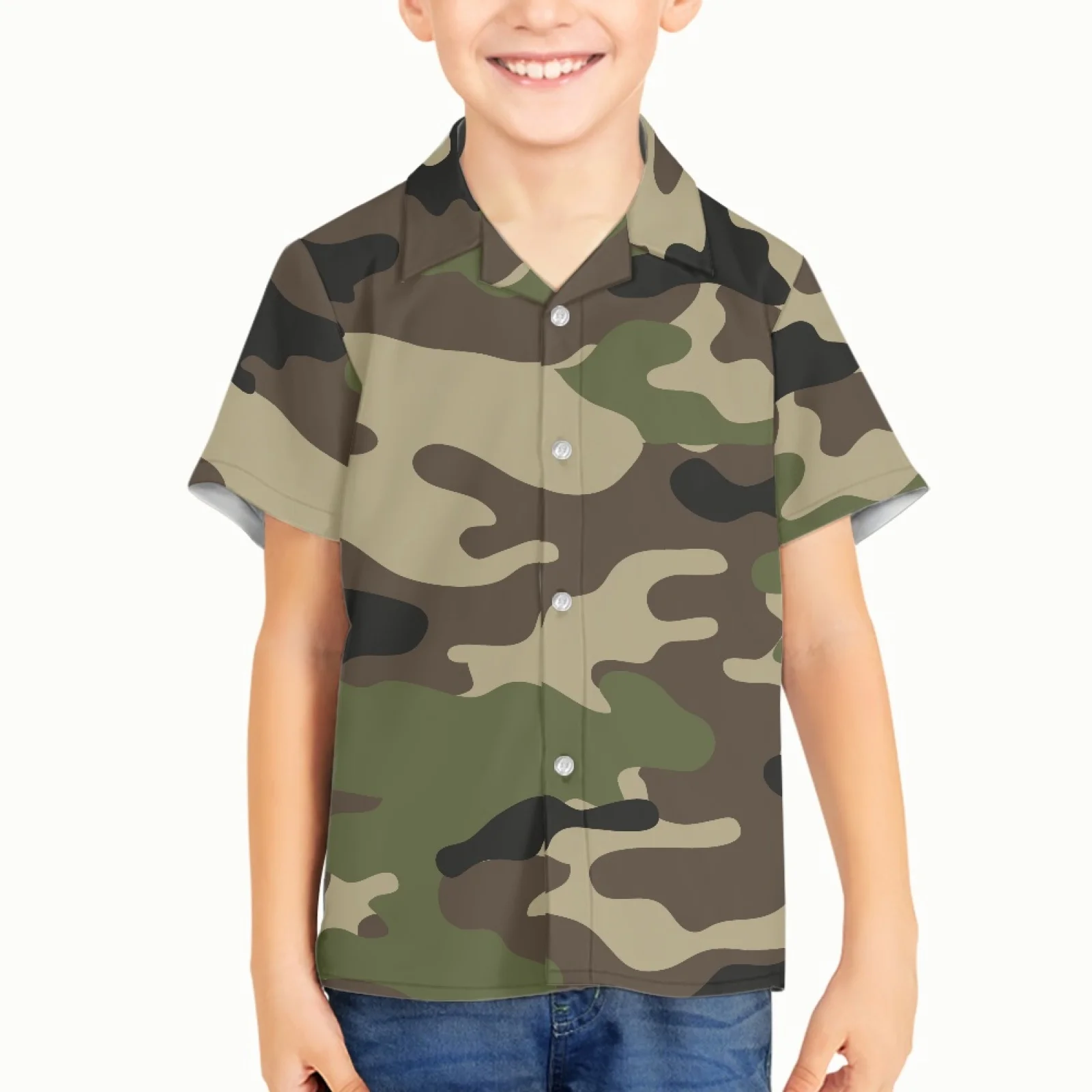

Camouflage Pattern Children Kid Boy Summer High Quality Hawaiian Shirt 3D Short lapel Sleeve Hawaii Beach Shirts Beach Party