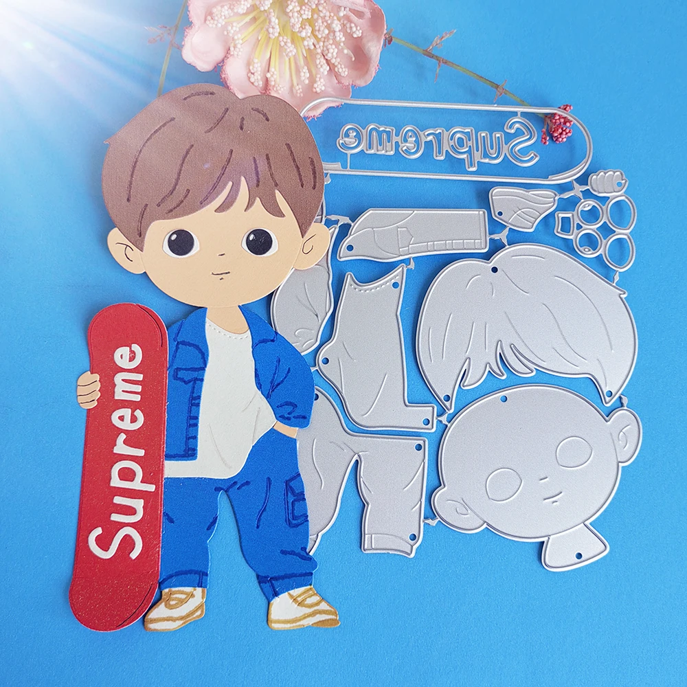Exquisite 17cm Skateboard BOY cutting dies for English letters, scrapbooks, reliefs craft stamps, photo album puzzl