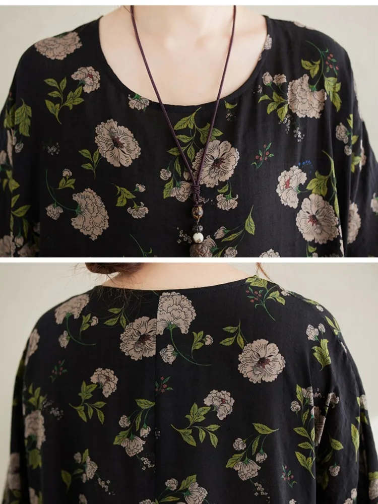 Платье женское длинное свободного кроя с цветочным принтом