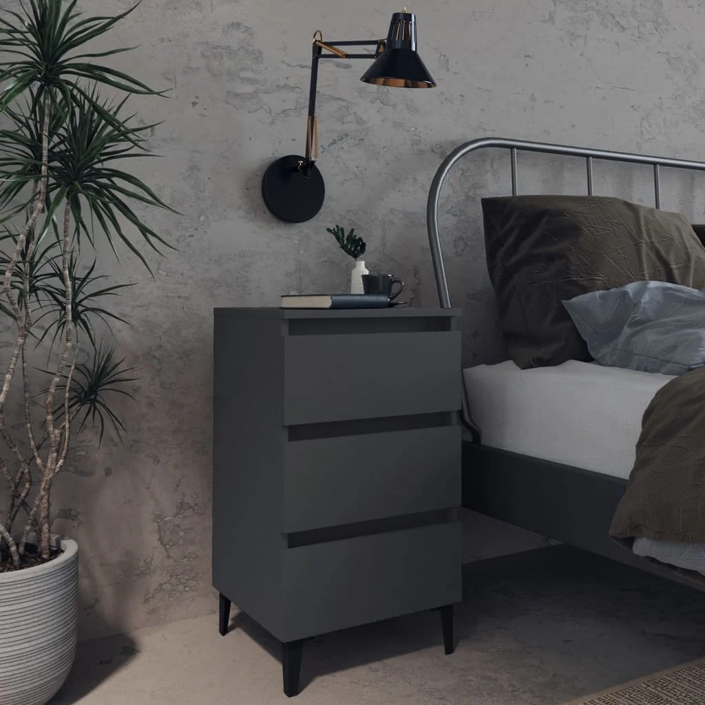 

Bedside Cabinet with Metal Legs, Chipboard Nightstands, Side Table, Bedrooms Furniture Grey 40x35x69 cm
