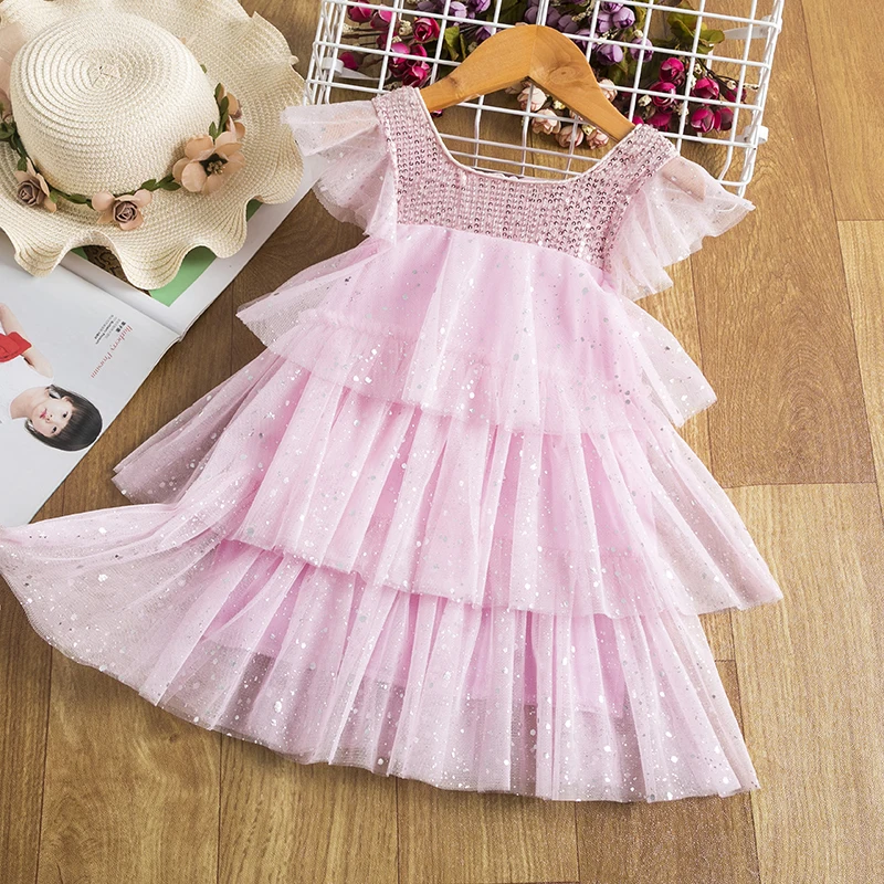 

Children Casual Clothing 8T Girls Flower Princess Dress For Kids Sequins Elagant Bow Tulle Party Dress Birthday Wedding Vestidos