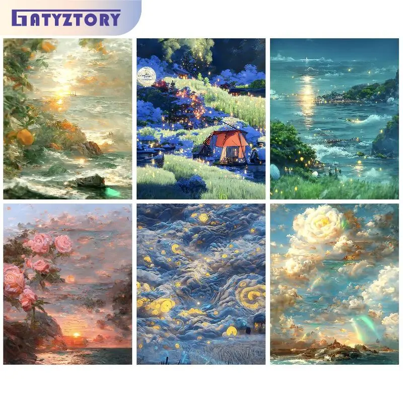 

GATYZTORY Fantastic Painting By Numbers Dreamy Sea Landscape For Adults Kids Picture Coloring Canvas Painting Diy Gift Handiwork