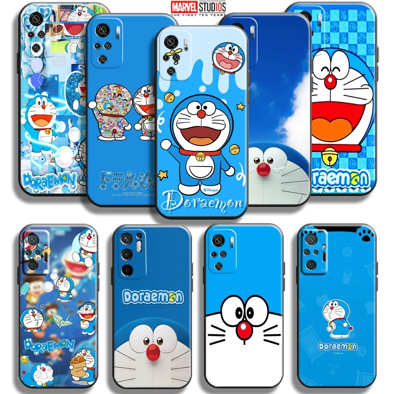 

Anime Doraemon Phone Case For Xiaomi Redmi Note 10 10S Pro Max 5G Note 10T Carcasa Black Liquid Silicon Back Silicone Cover