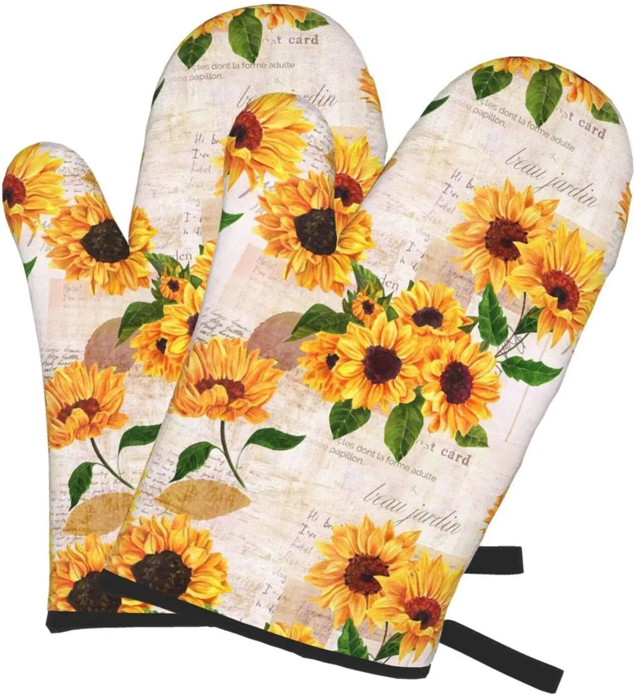 

Перчатки кухонные с цветочным принтом, термостойкие кухонные водонепроницаемые митенки с хлопковым слоем внутри, для приготовления пищи, барбекю, 2 шт.