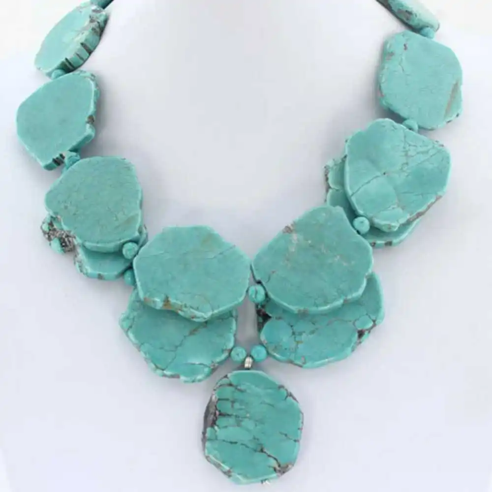 

Bahimian style Natural Turquoise double row Necklace 18 inches Zodiac Chain Healing Gemstone Necklace Charm Clavicle Wedding