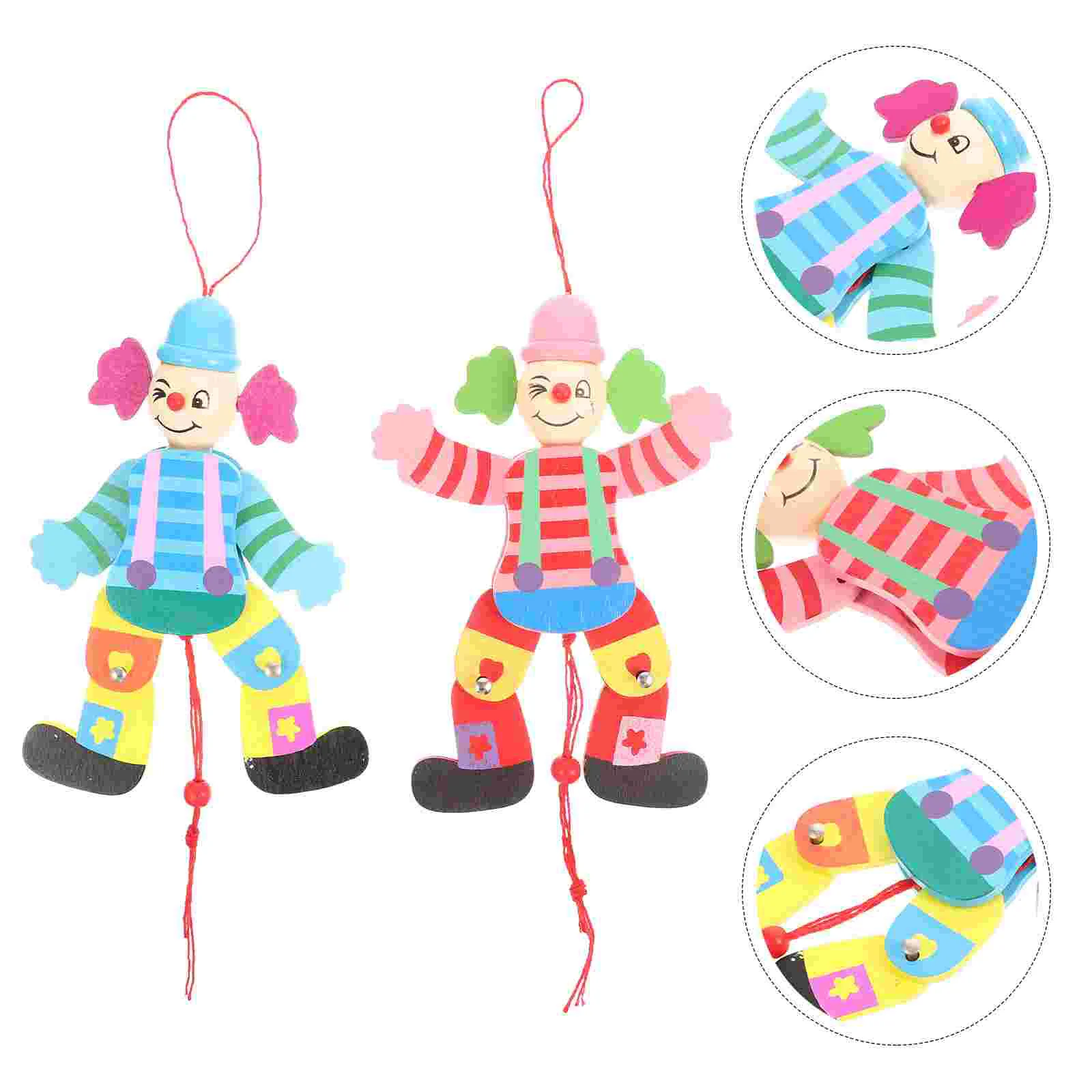 

2 Pcs Pull Line Clown Toy Adult-toys Wooden Marionettes Cute Hand Puppets Adults Interactive Design Kids Child Show