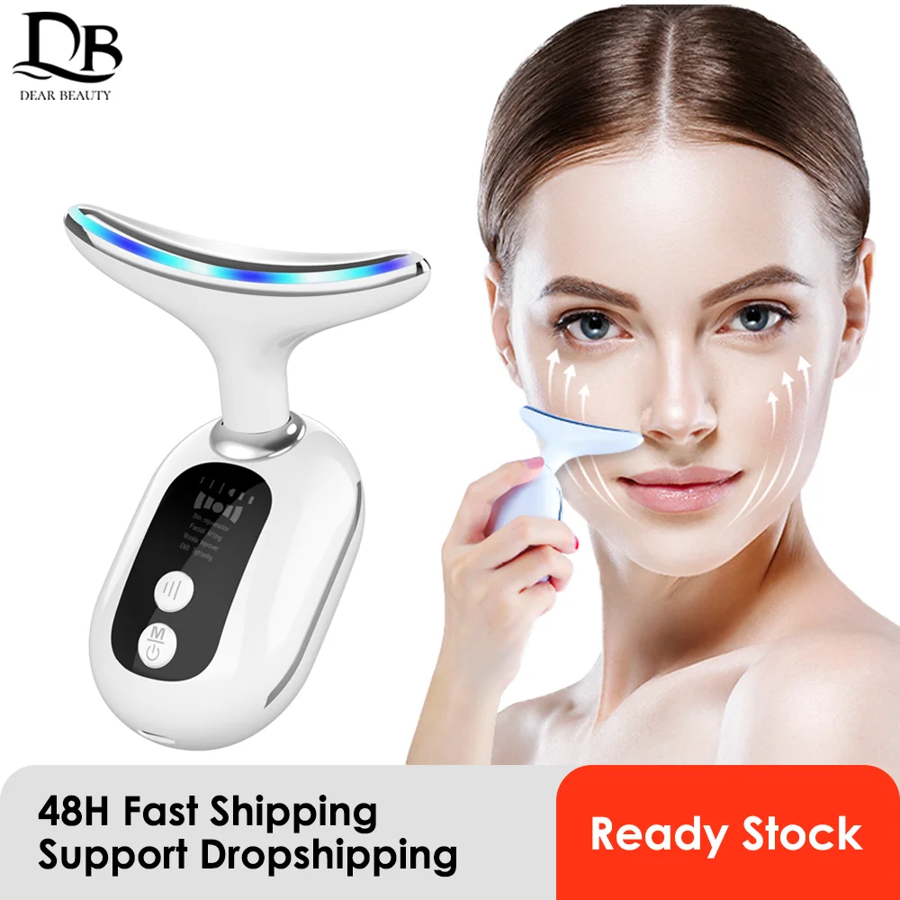

EMS Microcurrent Face Neck Beauty Device LED Photon Therapy Skin Tighten Reduce Double Chin Anti Wrinkle Facial Lifting Massager