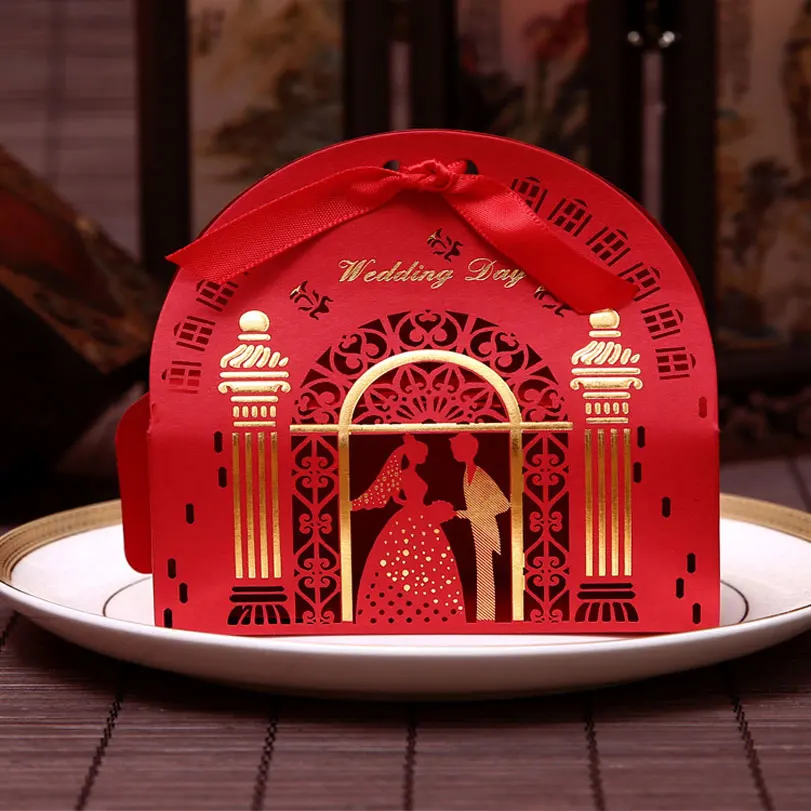 

20/50 шт. романтические пустотелые коробки для конфет невесты с красным сердечком романтический дизайн замка Свадебные сувениры Подарочная к...