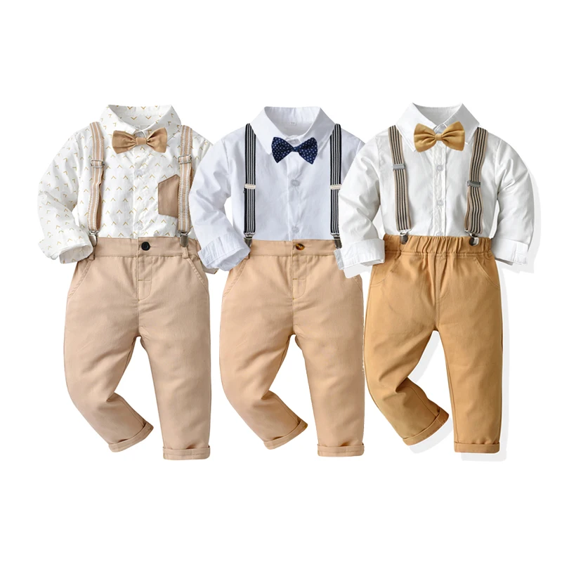 

Gentleman Clothes for Kids Boy 1 2 3 4 5 6 7 Year Old Kids Blouse + Suspender Pants Children Brown Wedding Suit Birthday Outfit