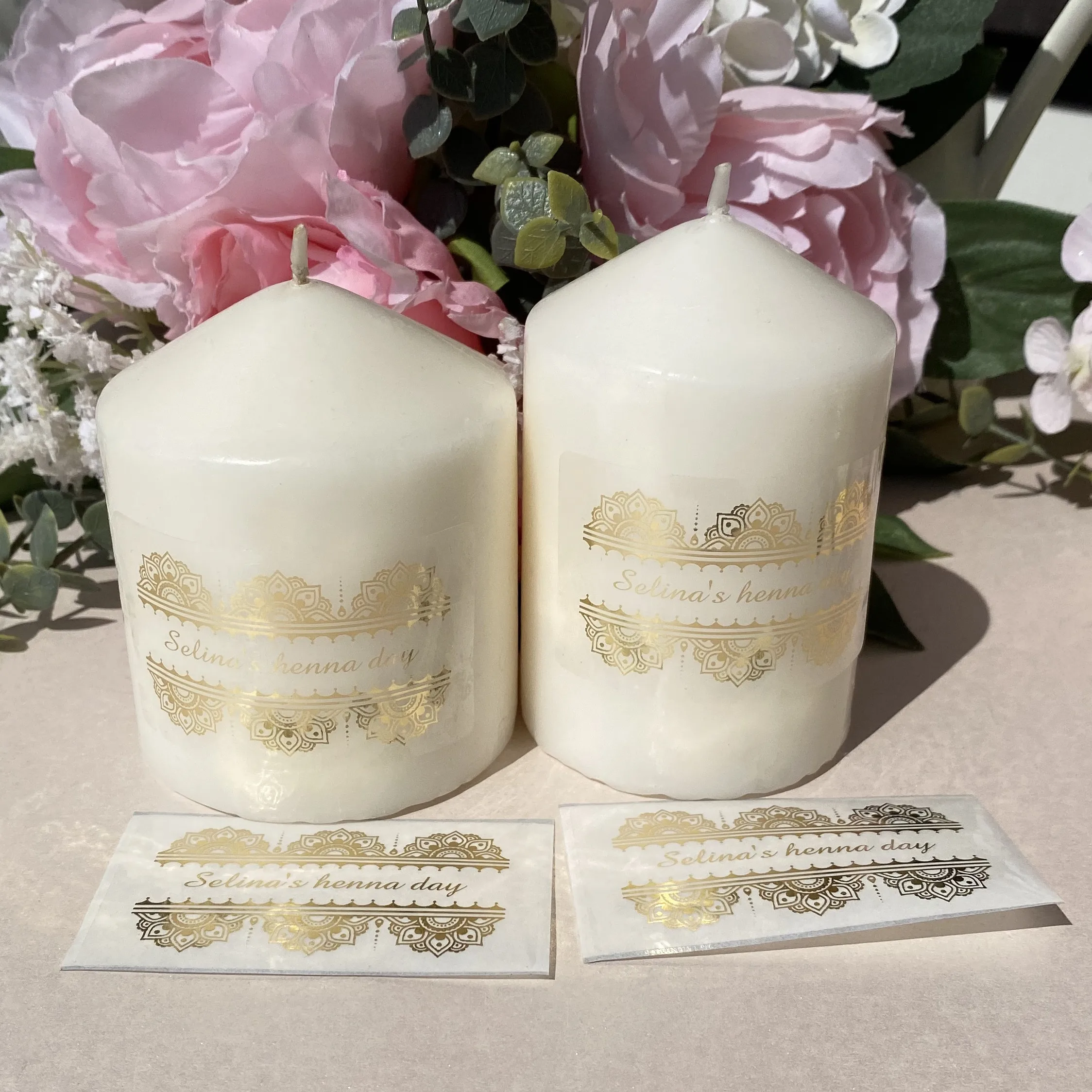 

30 Custom Henna Day Candle stickers Wedding DIY labels party decorations ( no candle
