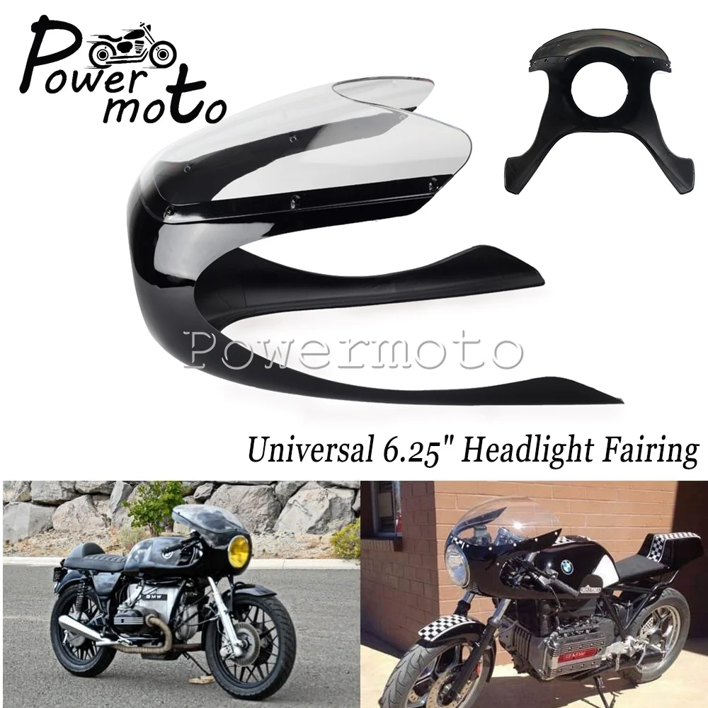 

Motorcycle 6-1/4" 6.25" Round Headlight Fairing Windshield Screen For Honda CB CM CL GL CX SL Kawasaki EN VN KZ W650 W800 Z900RS