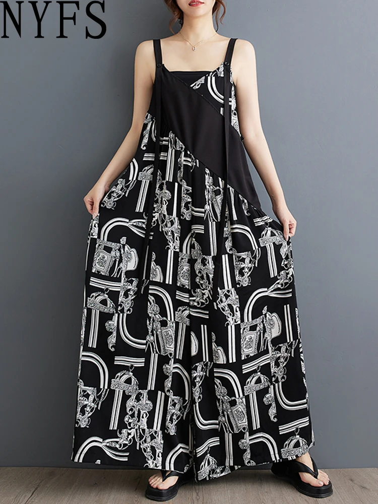 Комбинезон NYFS женский свободный с принтом винтажный Полукомбинезон на бретелях