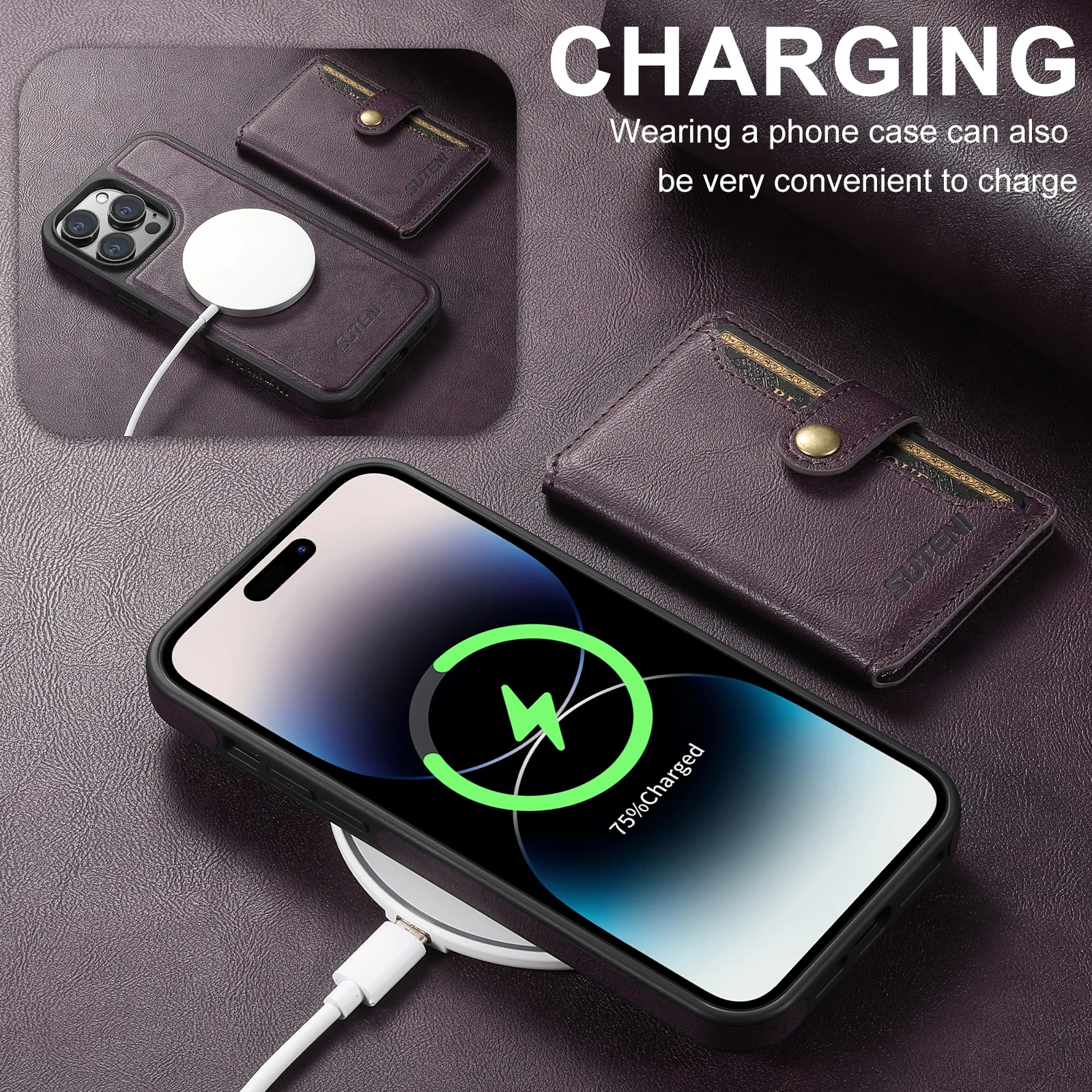 2 в 1 съемный бумажник для карт Сильный магнитный чехол iPhone 12 13 14 15 16 Pro Max Plus