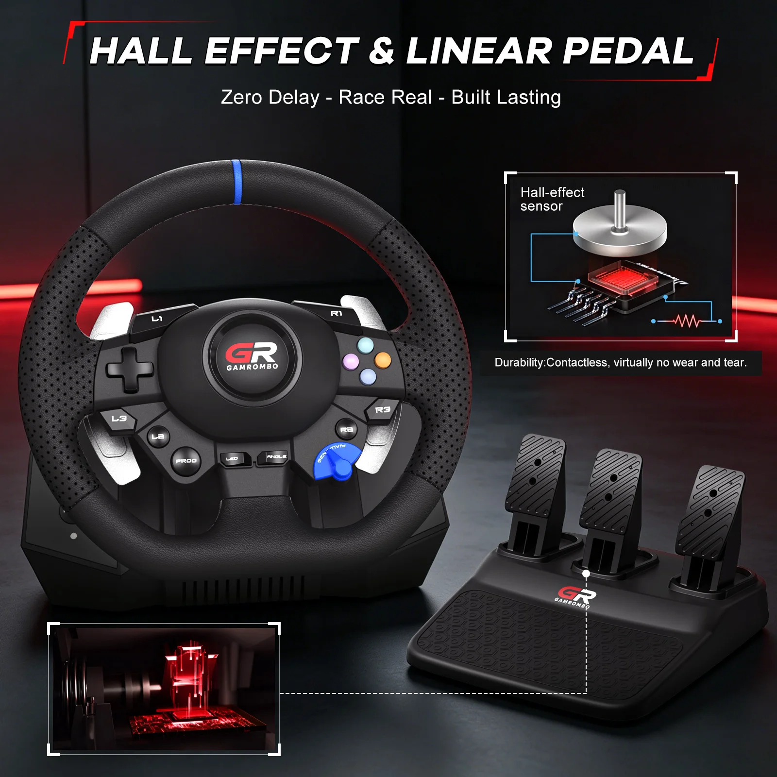 Игровой руль F116 для PS5PS4PCSwitch 270 ° 900 °   Гоночный руль RGB Volante Hall с 3 педалями и рычагом переключения передач (art.: 3920dbfa76373) - 3920dbfa76373