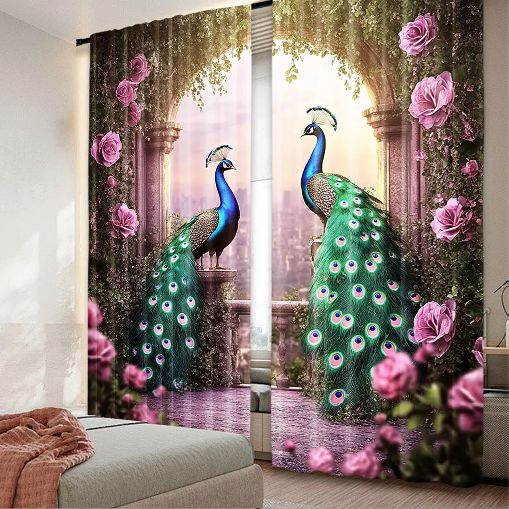 

Ретро шторы с принтом павлина из полиэстера