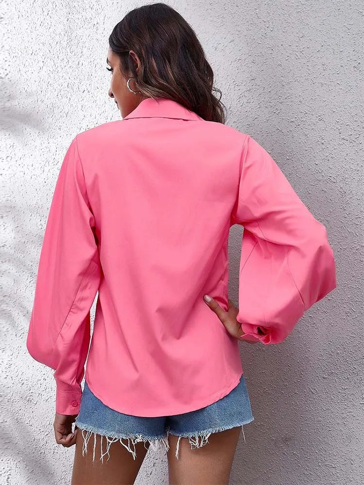 Элегантная блузка для женщин 2022 Модная стильная Однотонная рубашка с отложным