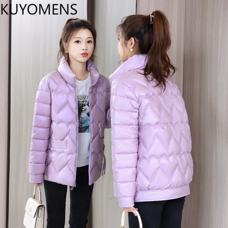 2022 New Women Parkas Winter Jacket Glossy Long Sleeves Warm Basic Coat Cotton Padded Jacket Female Parka Casual Loose Outwear