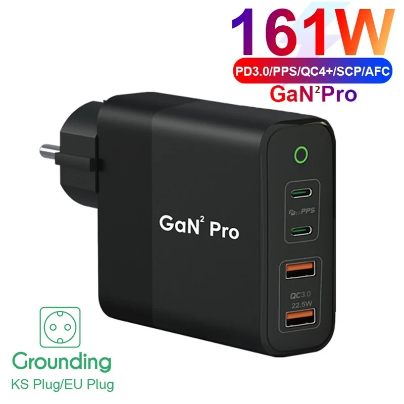 

161W 4-Port GaN 2 Pro USB C Wall Charger, PPS PD 100W/87W/65W/45W/20W Fast Power Adapter for Macbook Samsung iPhone Xiaomi