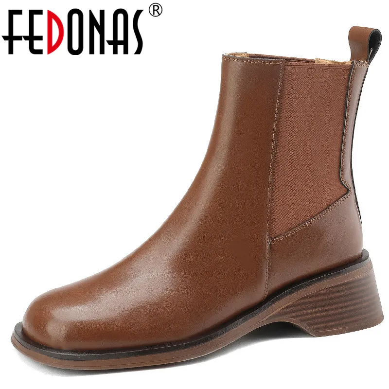 

Женские Классические ботильоны FEDONAS, черные ботинки из натуральной кожи на толстых каблуках в стиле ретро на осень и зиму 2023